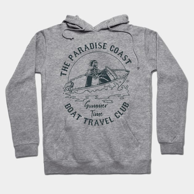 Paradise Coast Boat Travel Summer Time Vibes Coastal Skeleton Skeleto Hoodie by MrWatanabe